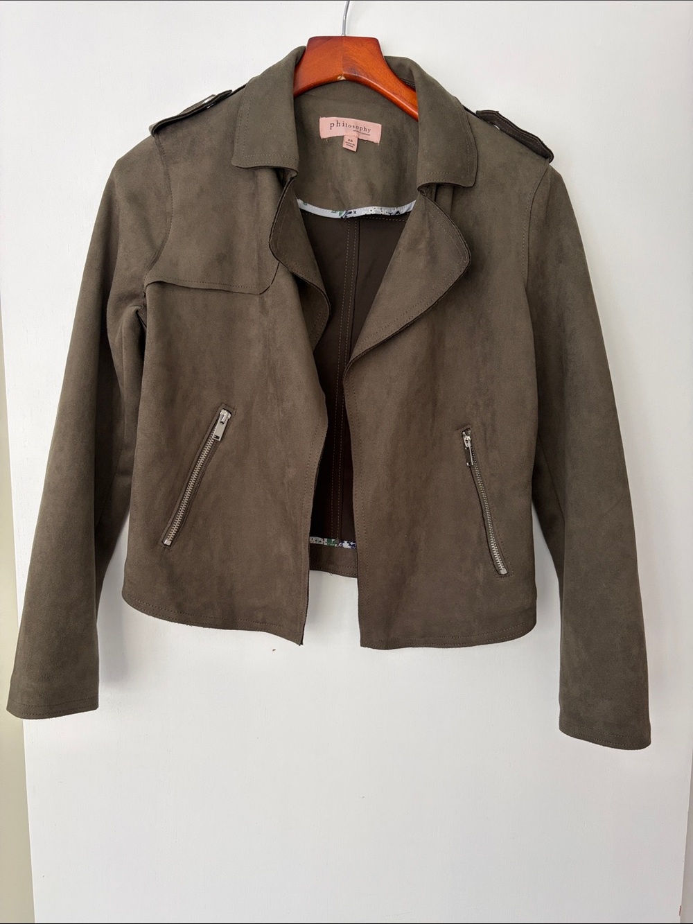 Philosophy Olive Vegan Suede Jacket